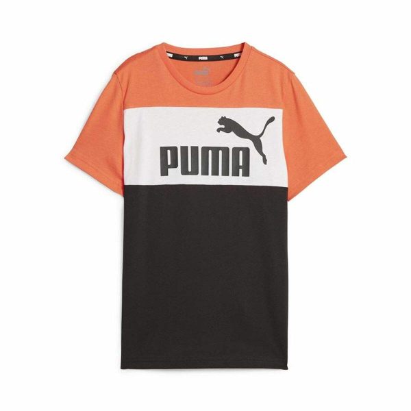 T shirt à manches courtes Enfant Puma Ess Block Noir Orange For Sale