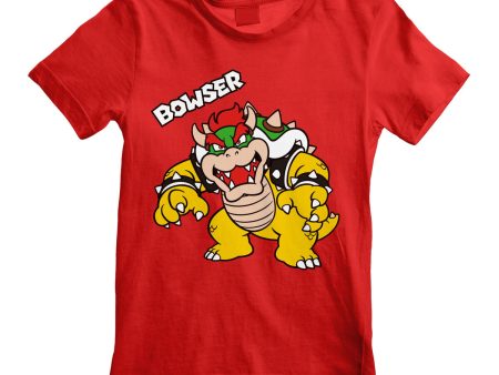 T shirt à manches courtes Enfant Super Mario Bowser Text Rouge Cheap